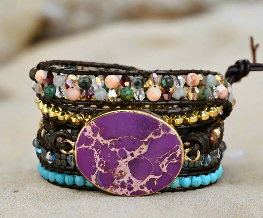 Boho 5 Layer Bracelet with Purple Natural Stone