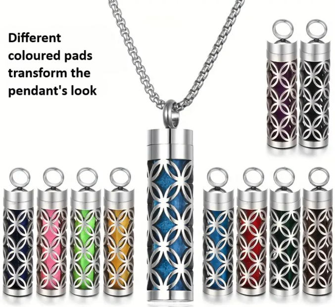 Aromatherapy Pendant Necklace Cylinder with 10pcs Pads