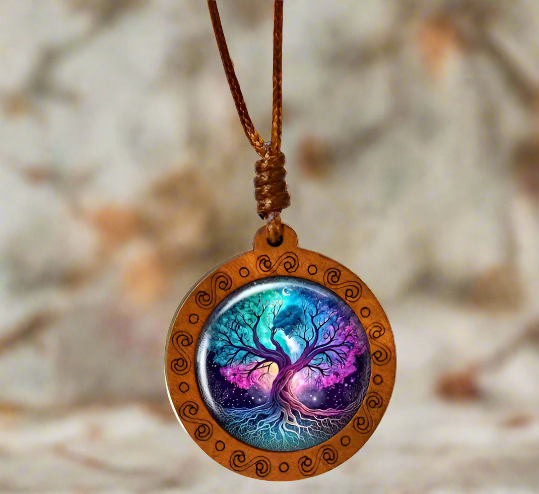 Tree of Life Pendant Necklace with Wooden Frame