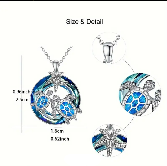 Dual Turtle & Starfish Round Petite Pendant Necklace