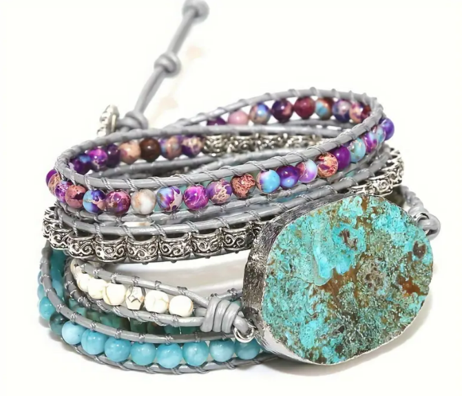 Natural Ocean Stone 5 Layer Woven Bracelet