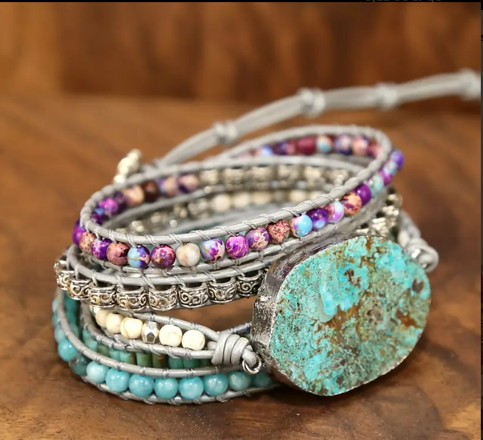 Natural Ocean Stone 5 Layer Woven Bracelet